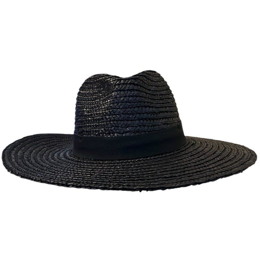 Urban Outfitters Women's Black Straw Sun Hat Wide Brim One Size New MSRP $39
